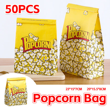 50PCS Disposable Popcorn Paper Bags Oil-Proof Food Packaging for Snacks