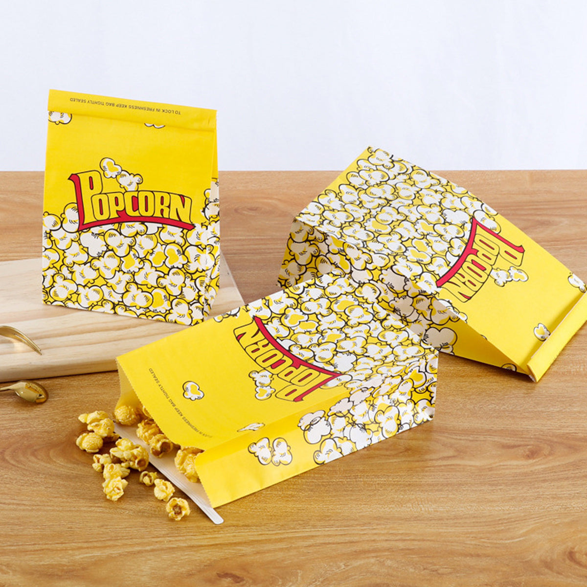 50PCS Disposable Popcorn Paper Bags Oil-Proof Food Packaging for Snacks