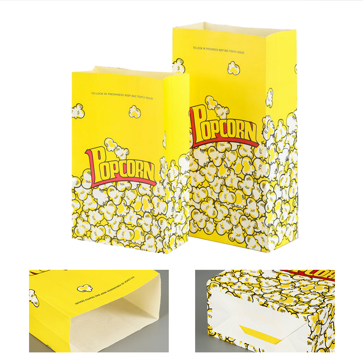 50PCS Disposable Popcorn Paper Bags Oil-Proof Food Packaging for Snacks