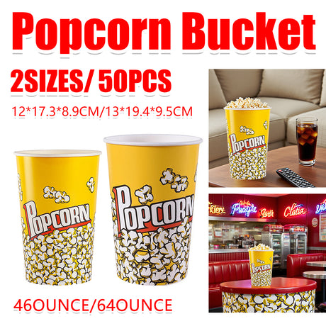 50PCS Disposable Popcorn Buckets Food Grade Paper Snack Containers