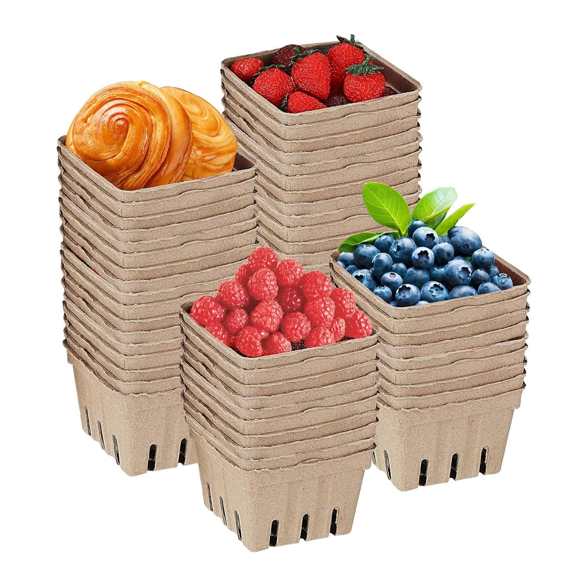 60PCS Biodegradable Pulp Fruit Boxes for Produce Storage