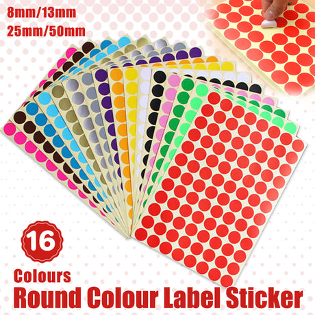 8/13/25/50mm Round Sticker Dots Adhesive Labels Cool-toned