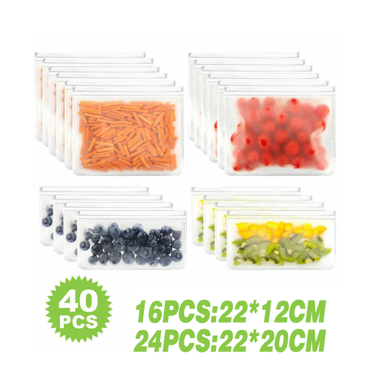 Food Storage Bags 10-40PCS PEVA Silicone Reusable Zip Lock