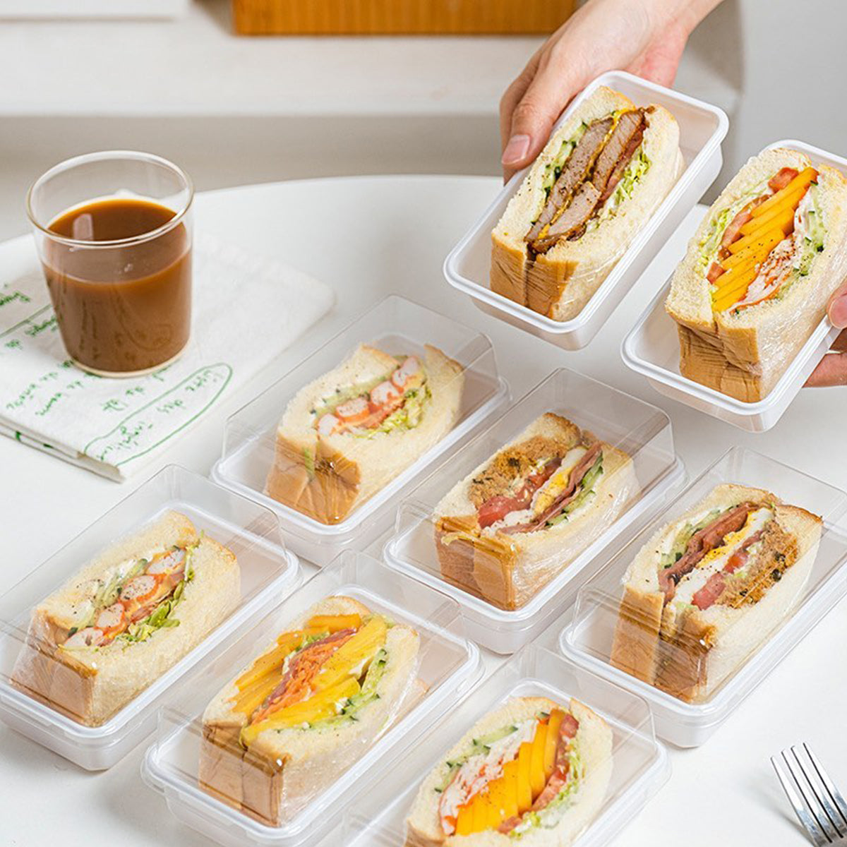 100PCS Clear Sandwich Bento Boxes Food Grade Meal Prep Storage Containers