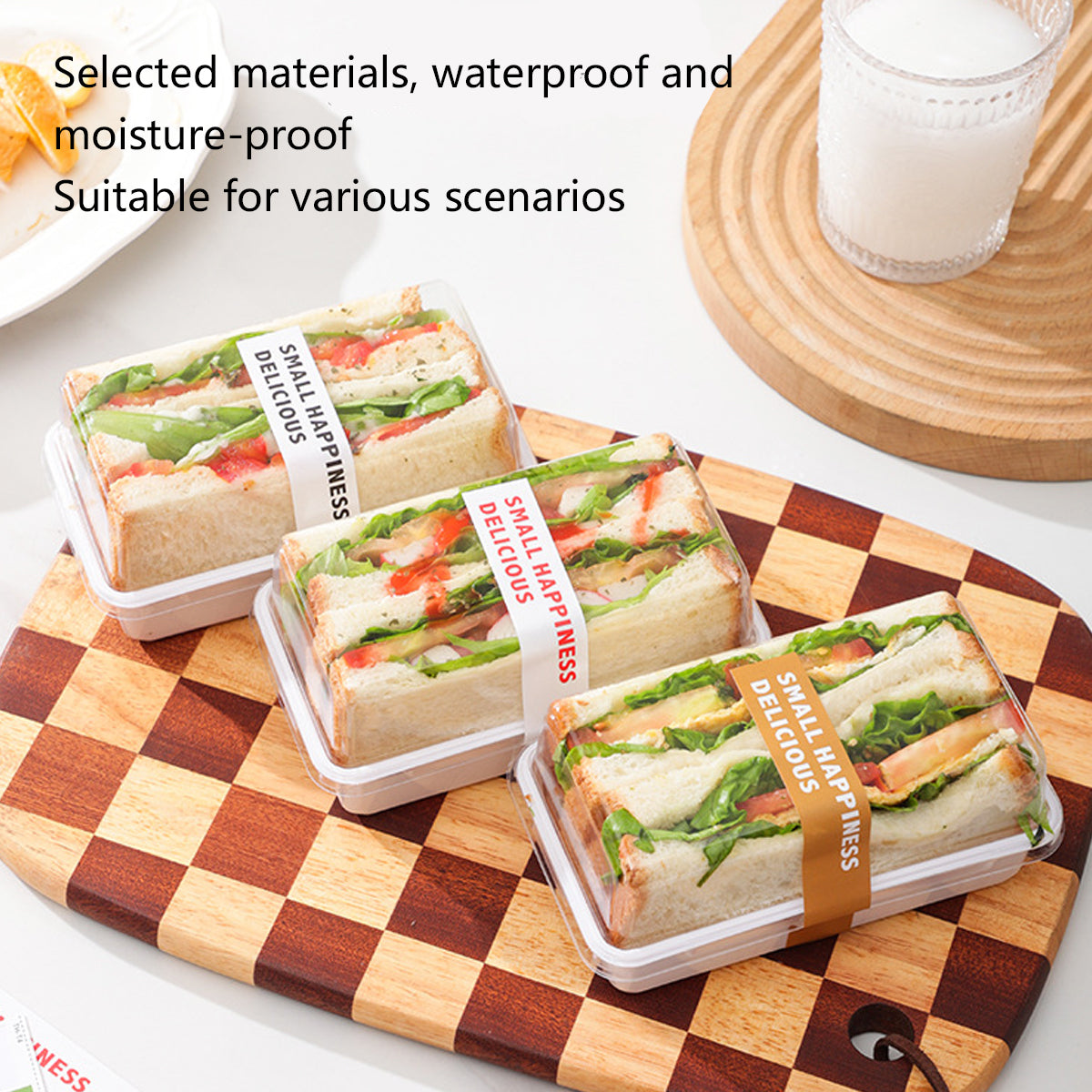 100PCS Clear Sandwich Bento Boxes Food Grade Meal Prep Storage Containers