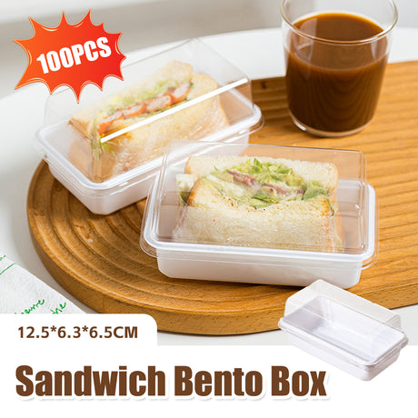 100PCS Clear Sandwich Bento Boxes Food Grade Meal Prep Storage Containers