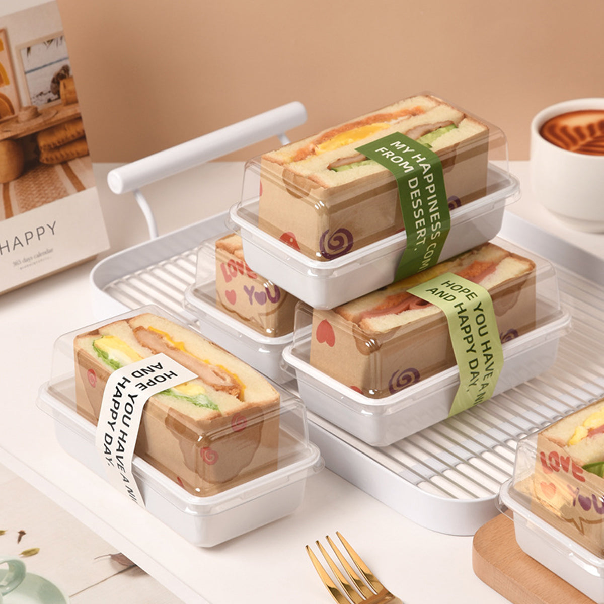 100PCS Clear Sandwich Bento Boxes Food Grade Meal Prep Storage Containers