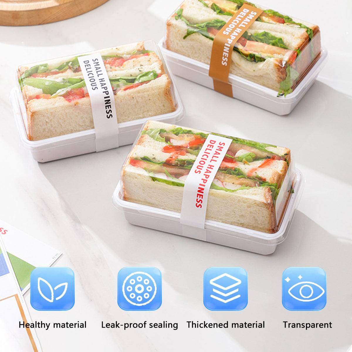100PCS Clear Sandwich Bento Boxes Food Grade Meal Prep Storage Containers