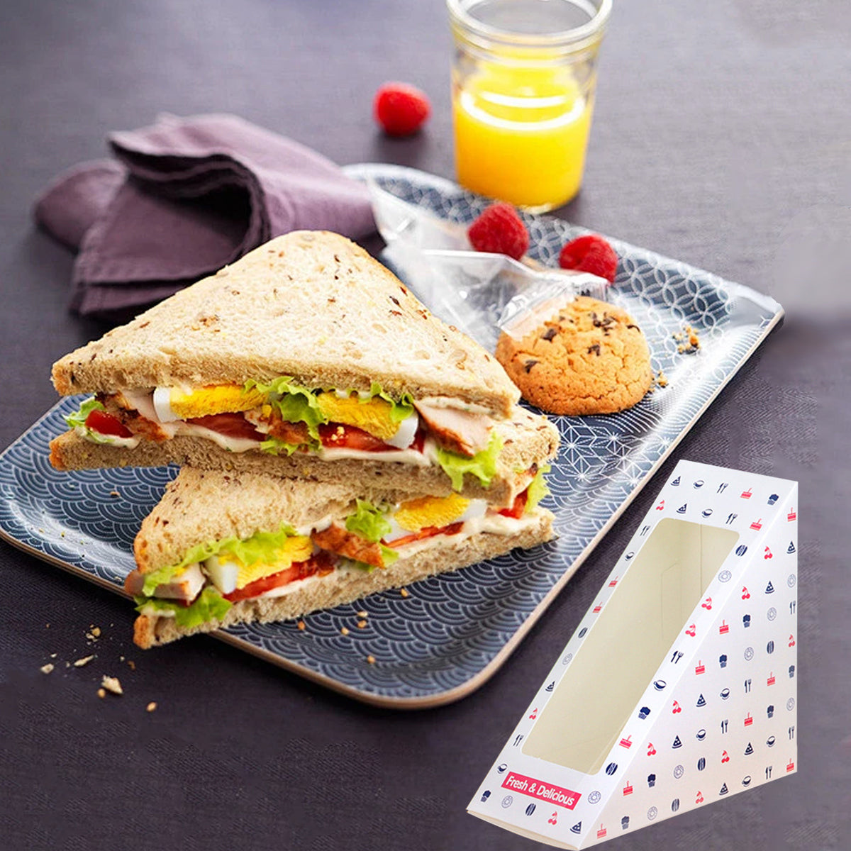 100PCS Transparent Window Sandwich Packaging Boxes Disposable Leakproof Food Safe