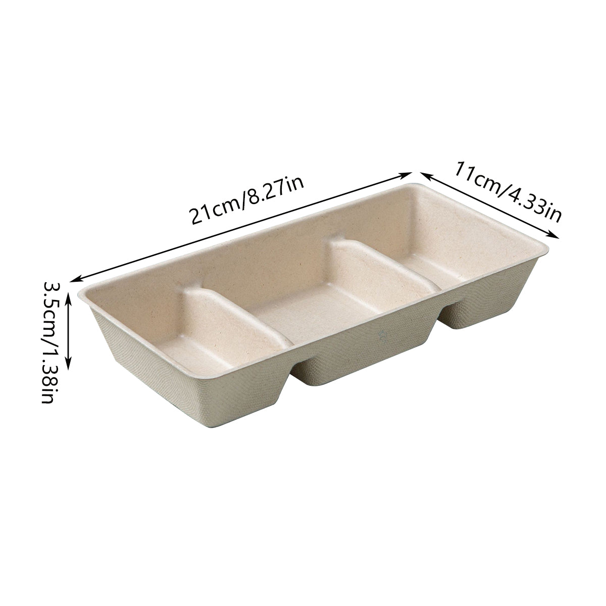 30PCS Disposable Pulp Three Compartment Dip Box for Sushi BBQ Condiment