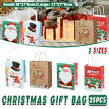 25PCS Christmas Tote Bags Kraft Paper Gift Bags