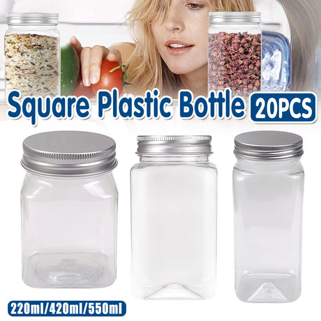 Square Transparent Plastic Aluminum Cap Sealed Jar 20PCS