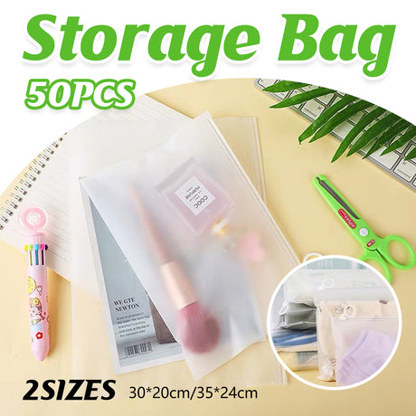 50pcs Frosted Transparent Drawstring Travel Storage Bags