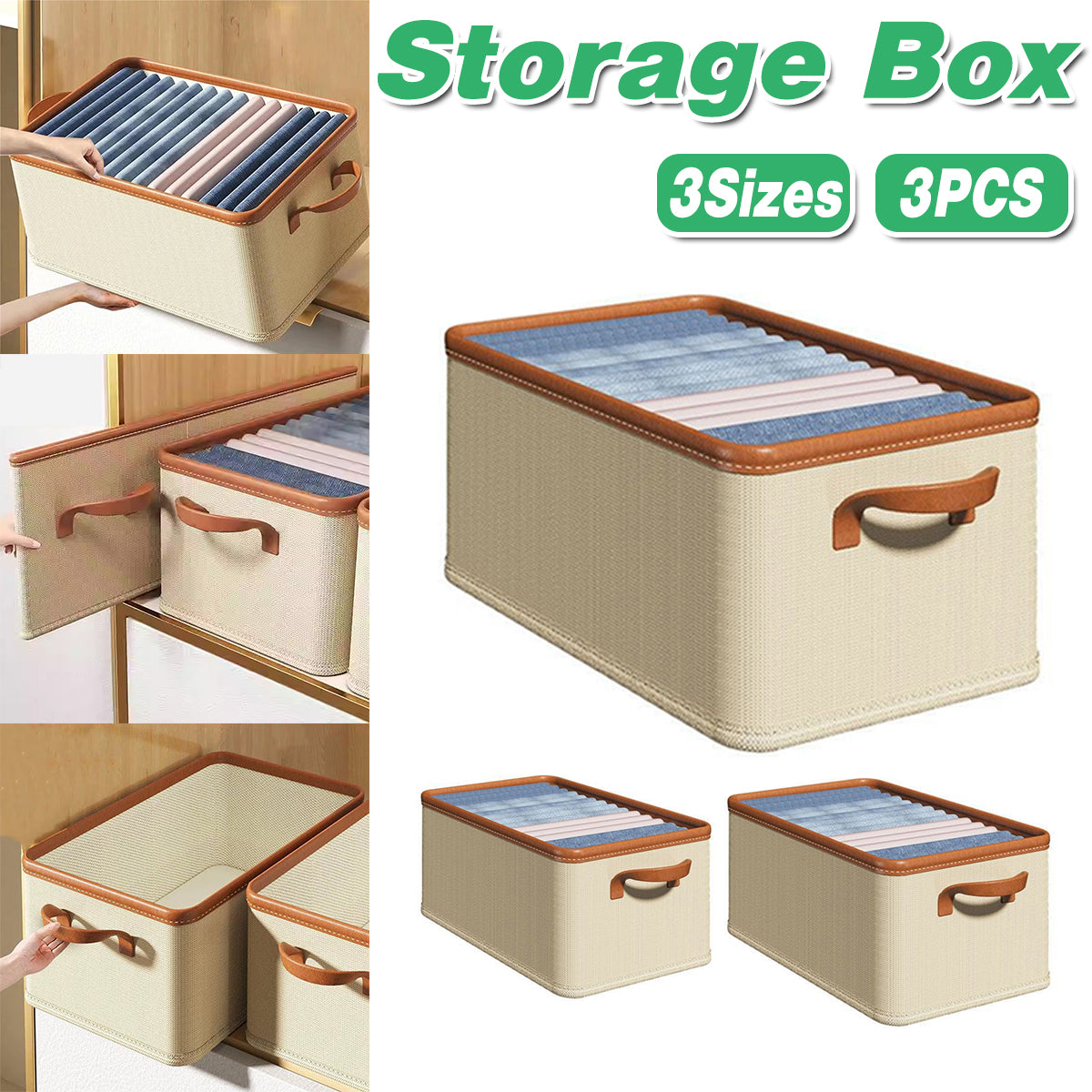 3pcs Folding Storage Boxes Clothes Organizer for Closet
