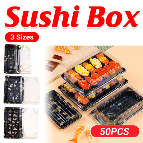 Disposable Transparent Plastic Sushi Salmon Packaging Box Food Grade 50PCS