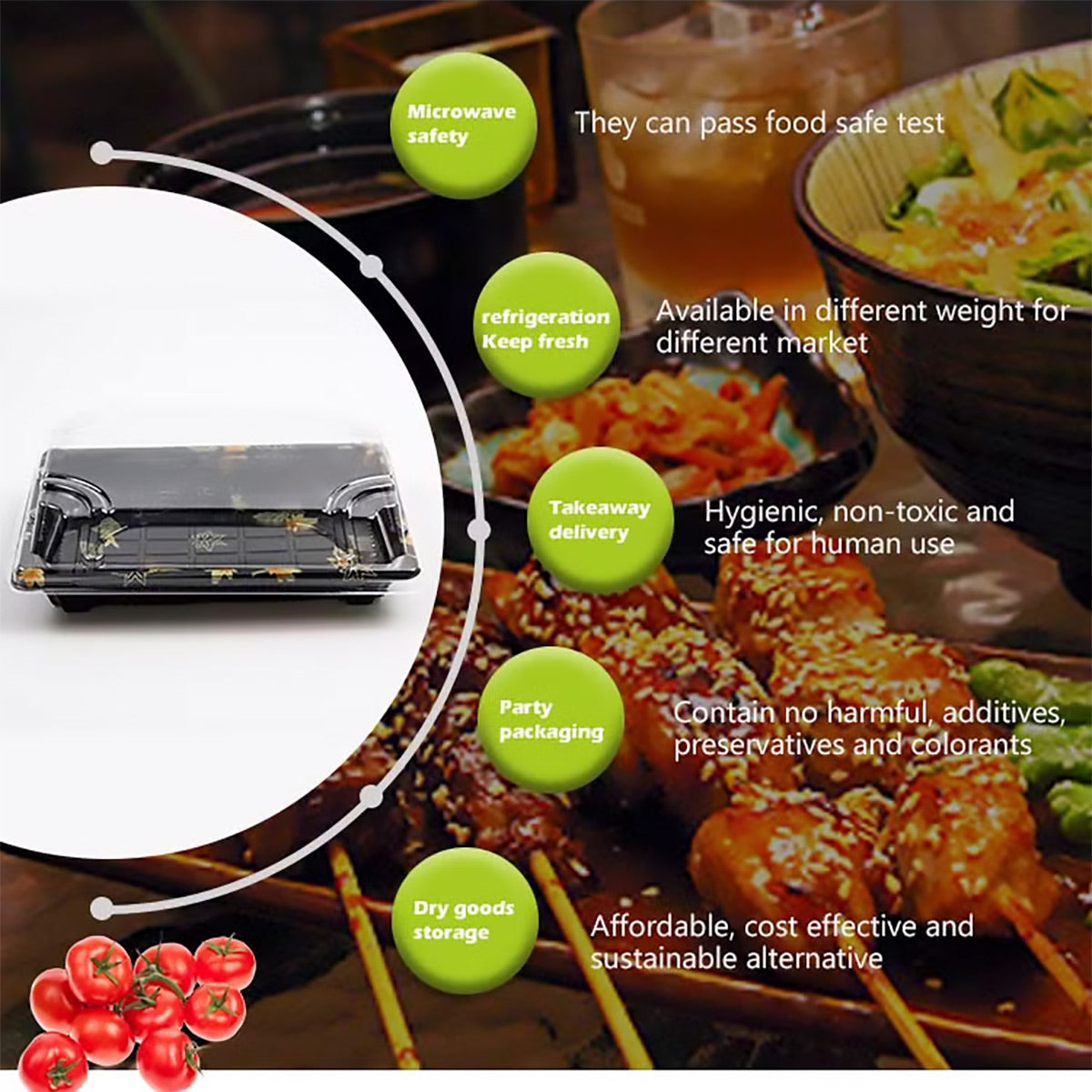 Disposable Transparent Plastic Sushi Salmon Packaging Box Food Grade 50PCS