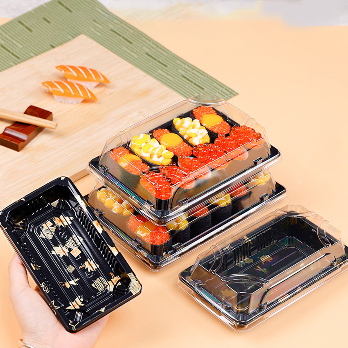 Disposable Transparent Plastic Sushi Salmon Packaging Box Food Grade 50PCS
