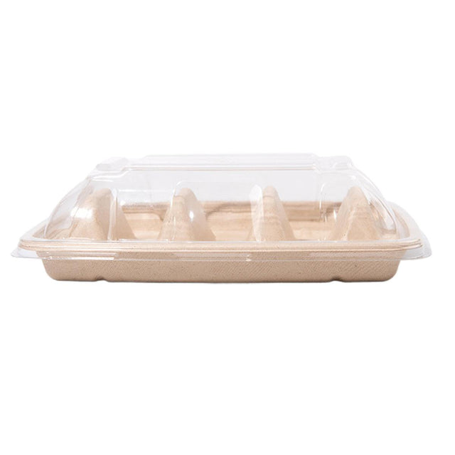 Taco Plate Food-Grade Tray 22.5cm with Clear Lid 50 Pieces