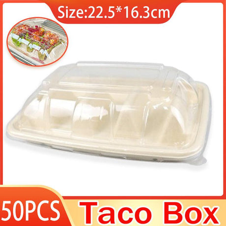 Taco Plate Food-Grade Tray 22.5cm with Clear Lid 50 Pieces