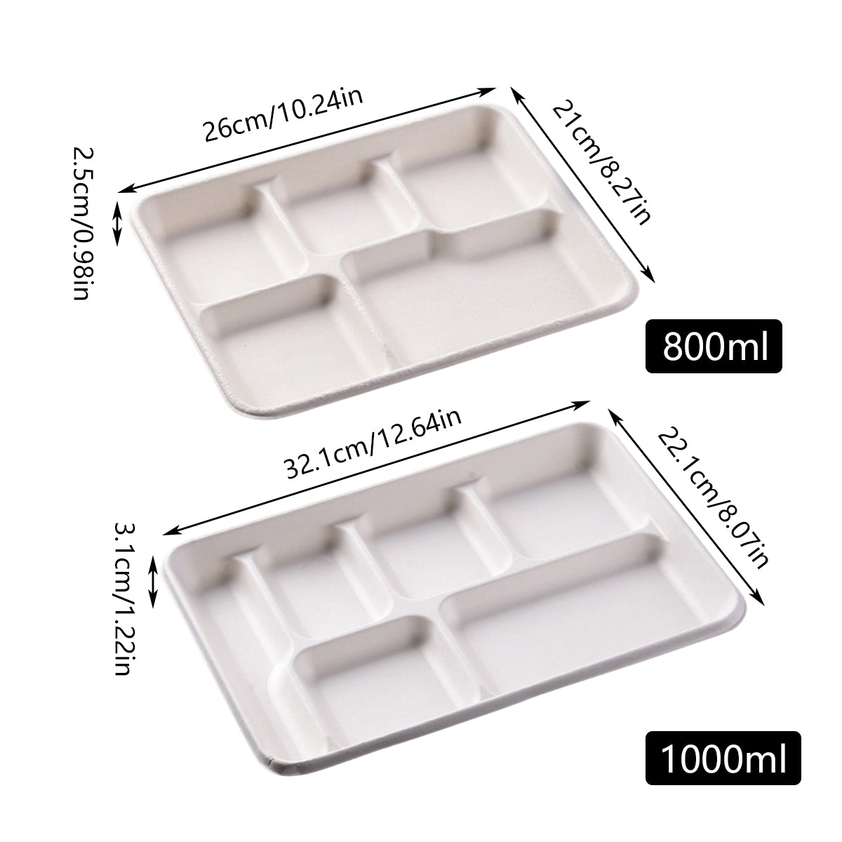 Disposable Compartment Lunch Box Biodegradable 800ml 1200ml