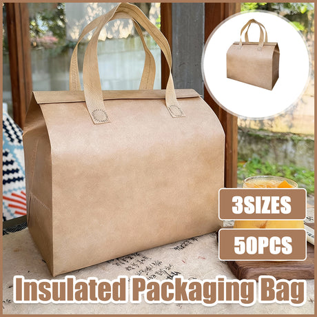 50PCS Thermal Insulated Takeaway Bags with Handles for Food Delivery