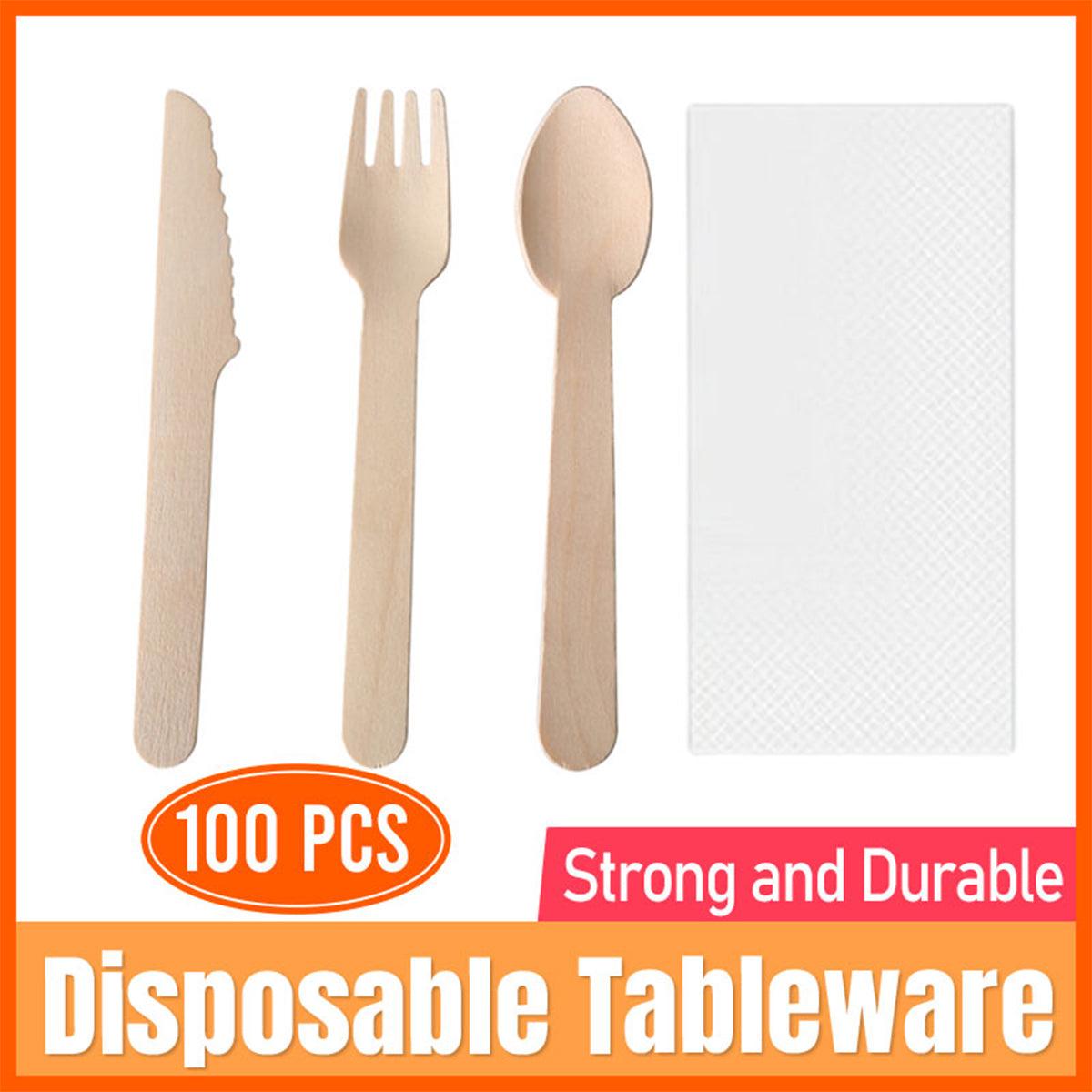 Upgrade your tableware with this 100-piece biodegradable wooden set. Perfect for parties, picnics, or everyday use. Sturdy, eco-friendly, and disposable – order yours today!