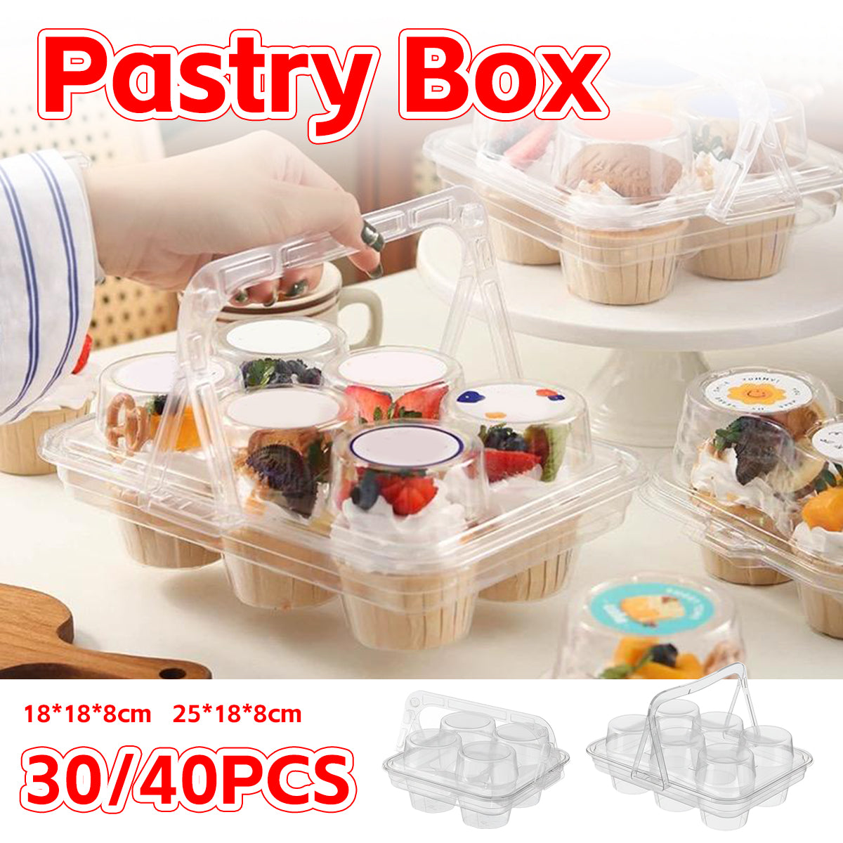Clear Pastry Cake Box with Handle Food Grade Dessert Takeaway Packaging