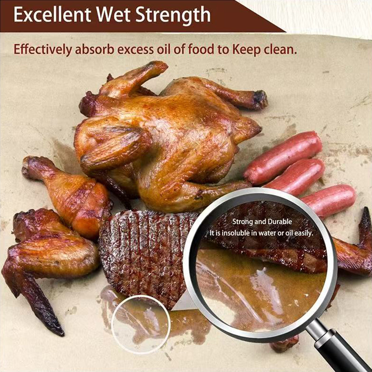 Food Grade Meat Wrapping Paper Heat Resistant Oil Proof Durable