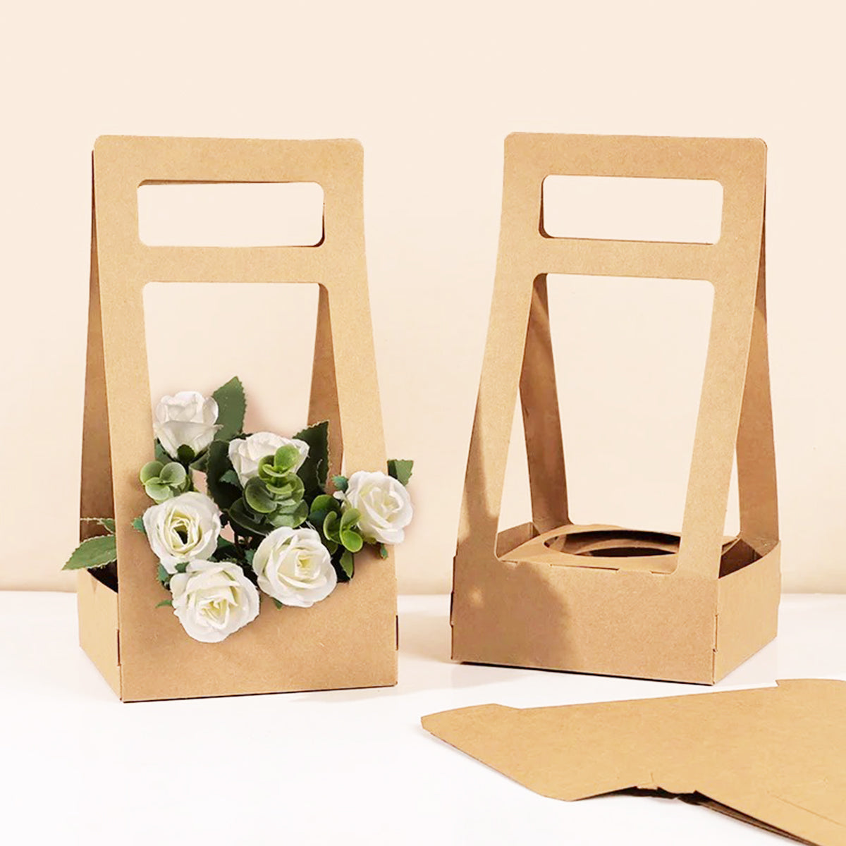 30PCS Kraft Paper Flower Gift Boxes with Handle for Wedding Favors