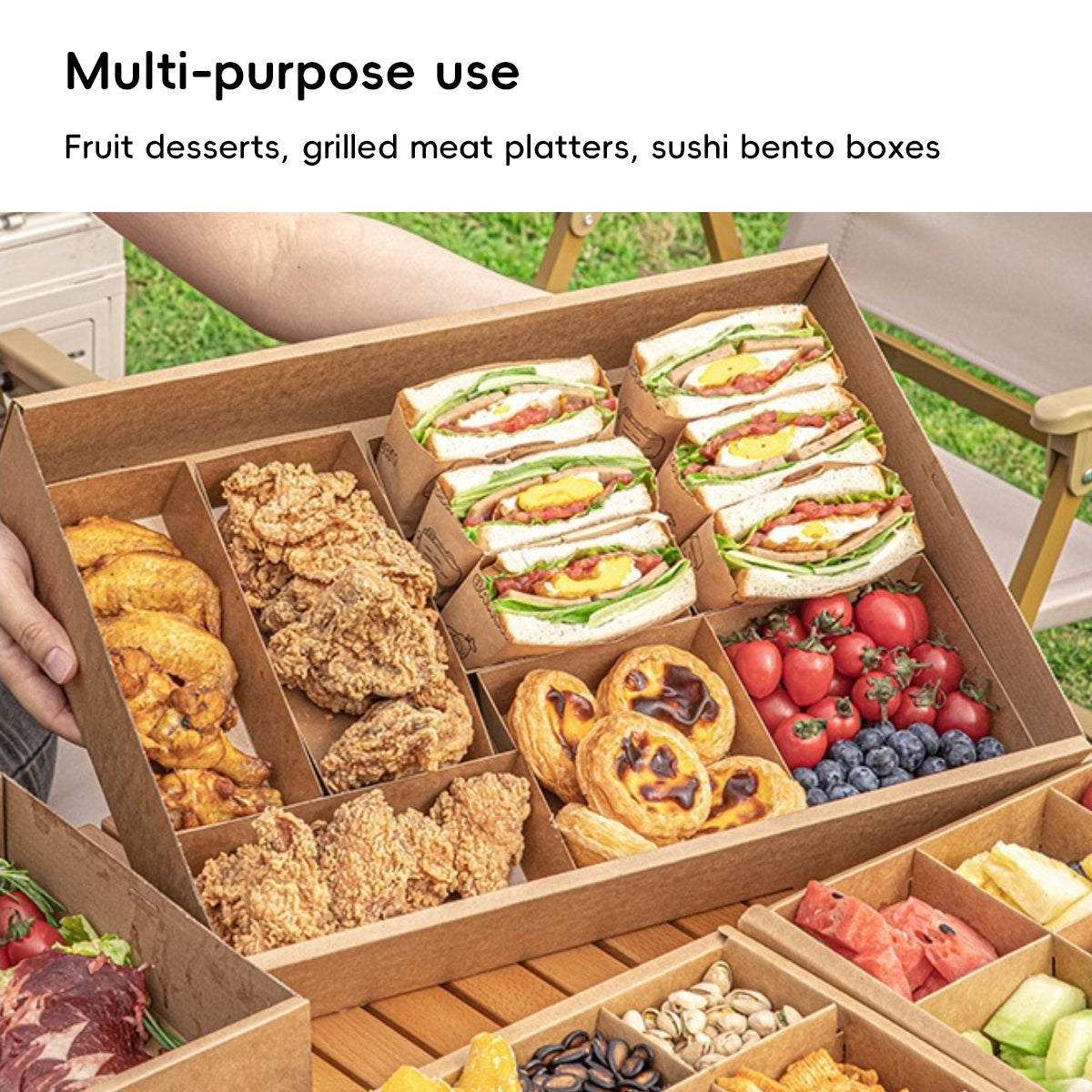 10PCS Kraft Paper Lunch Boxes Food Grade Disposable Bento Packaging