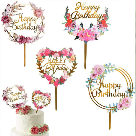 Acrylic Birthday Anniversary Wedding Cake Topper 1PC 15Styles Party Decorations - Discount Packaging Warehouse