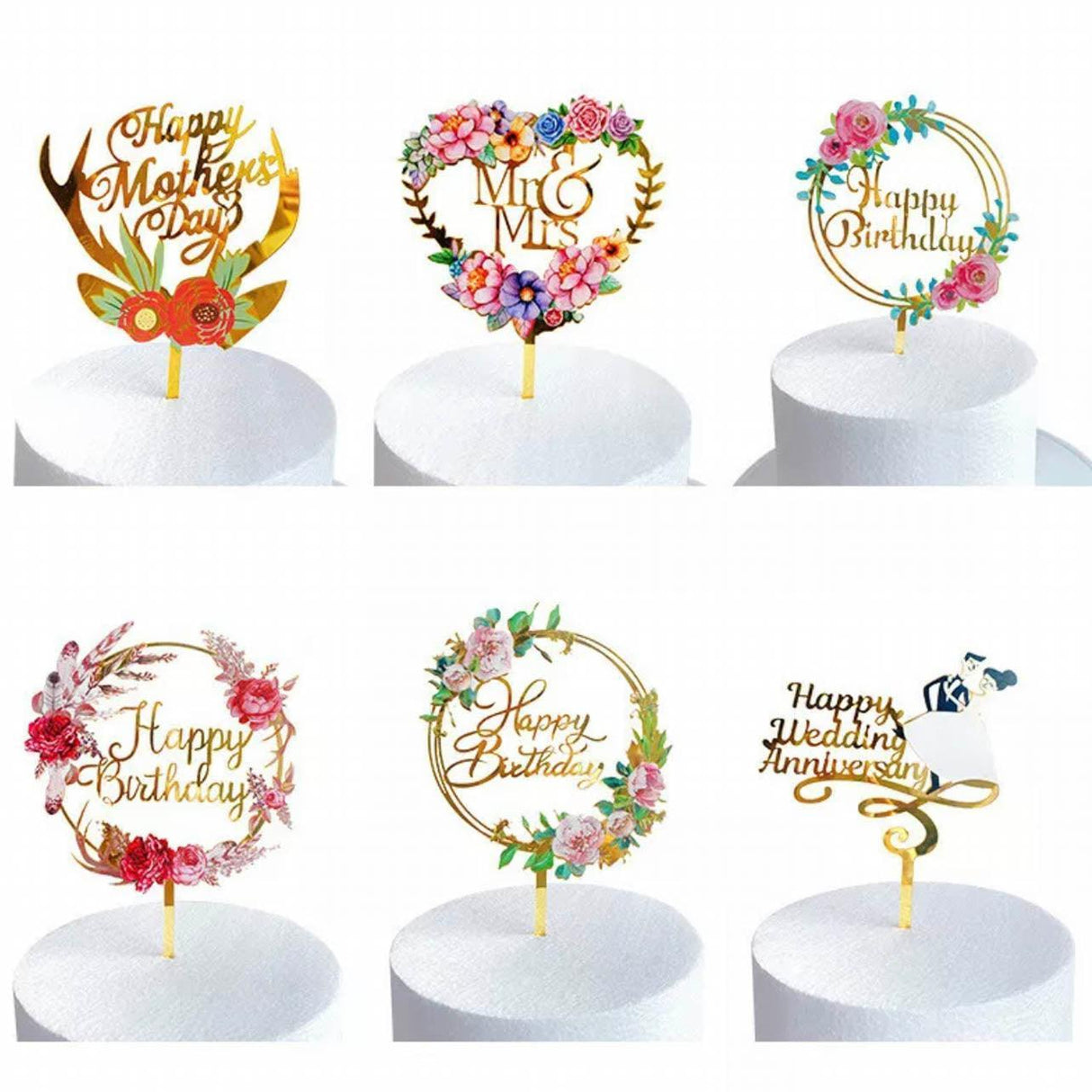 Acrylic Birthday Anniversary Wedding Cake Topper 1PC 15Styles Party Decorations - Discount Packaging Warehouse