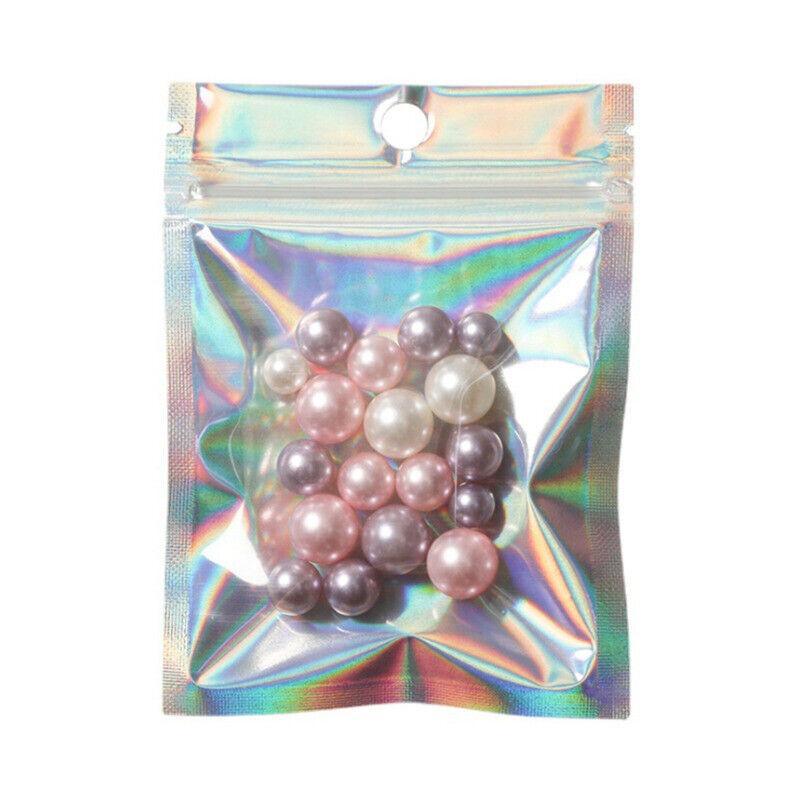 Sparkling iridescent Ziploc bags filled with colorful craft supplies, enhancing the visual appeal of everyday storage.