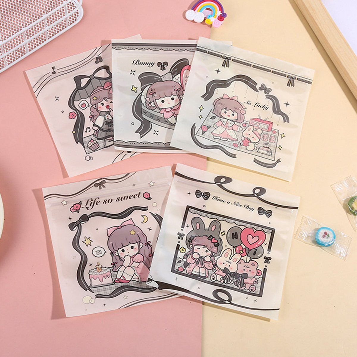 Add a touch of cuteness to your packaging with these adorable cartoon Ziplock bags.