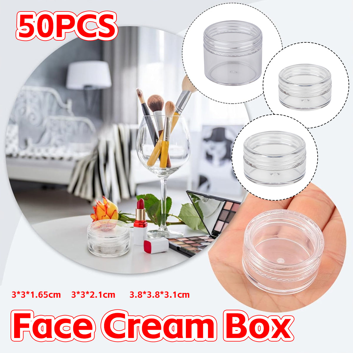 50PCS Clear Cosmetic Cream Jars 5g 10g 20g Refillable Containers