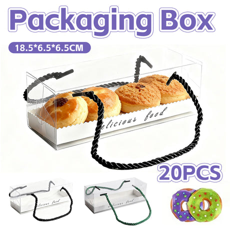 20PCS Transparent Rectangle Blister Bakery Boxes with Handle