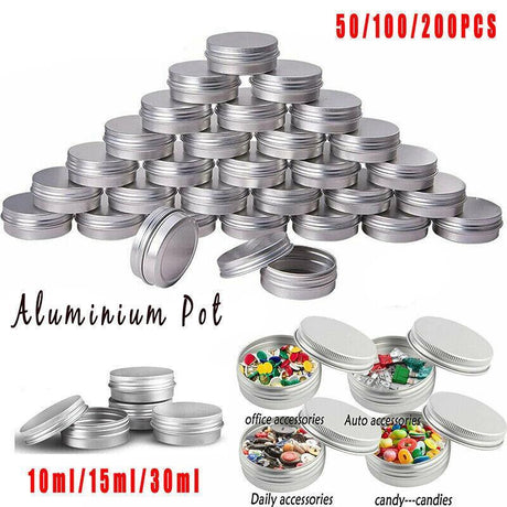 Aluminum Cosmetic Jar 50-200PCS 3Sizes Silver Empty Containers - Discount Packaging Warehouse