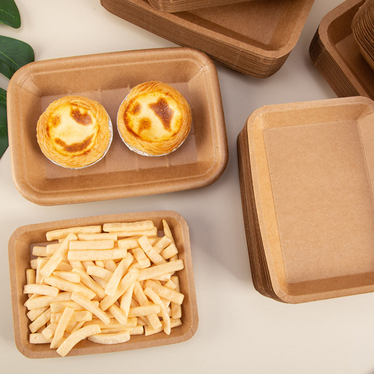 100PCS Kraft Paper Plates Food Grade Water Oil Resistant Lunch Boxes