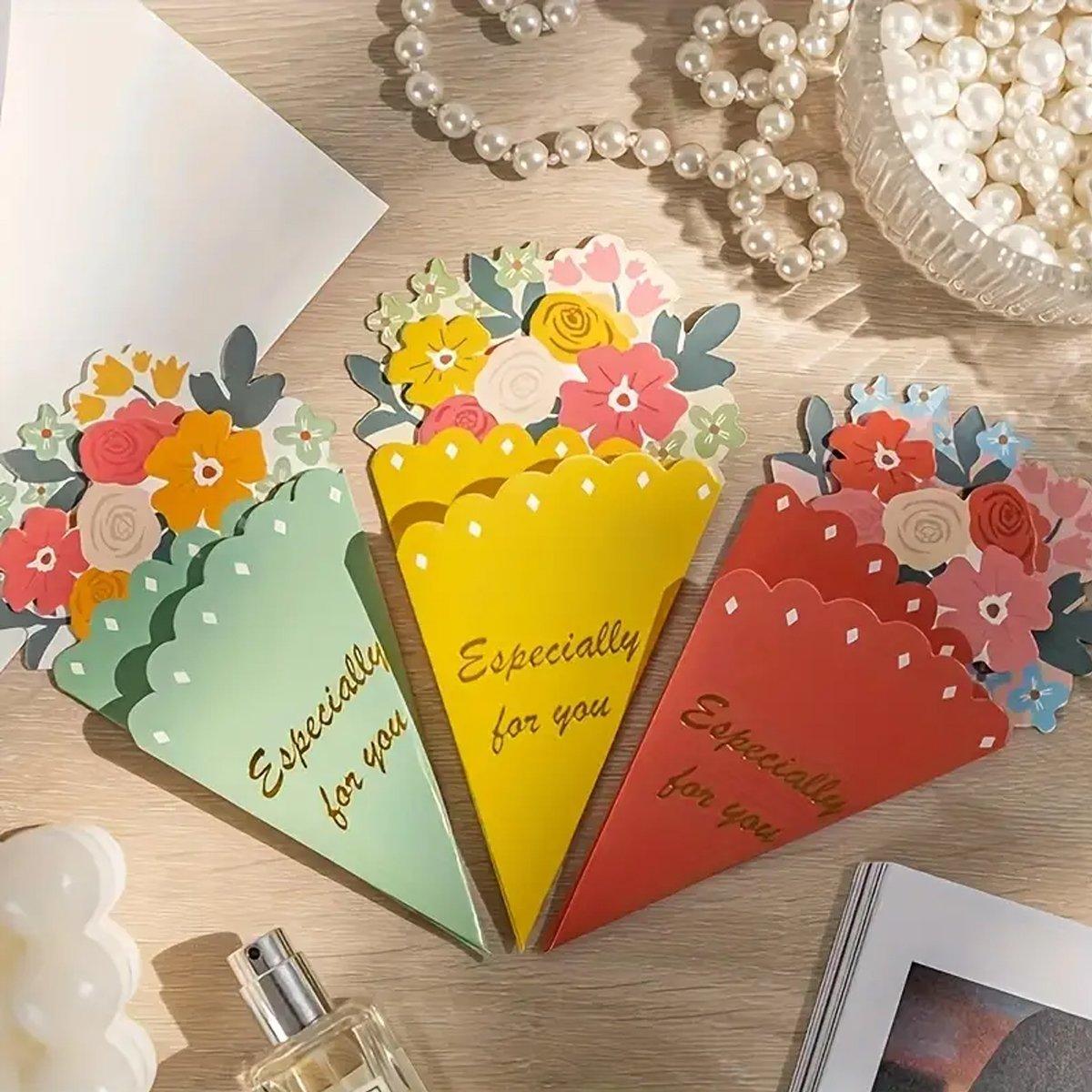 Bouquet Shaped Greeting Cards 20PCS Cardboard 3D Design