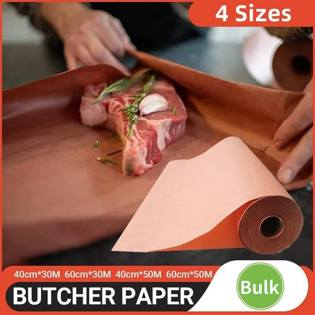 Butcher paper roll being dispensed in a kitchen setting