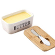 Ceramic Butter Dish with Bamboo Lid & Cutter 1PC 600ml - Discount Packaging Warehouse