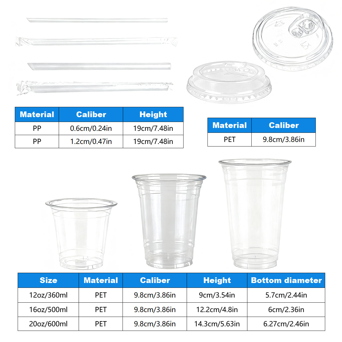 Disposable Plastic Cold Drink Cup with Lids Straws for Takeaway Beverage Use
