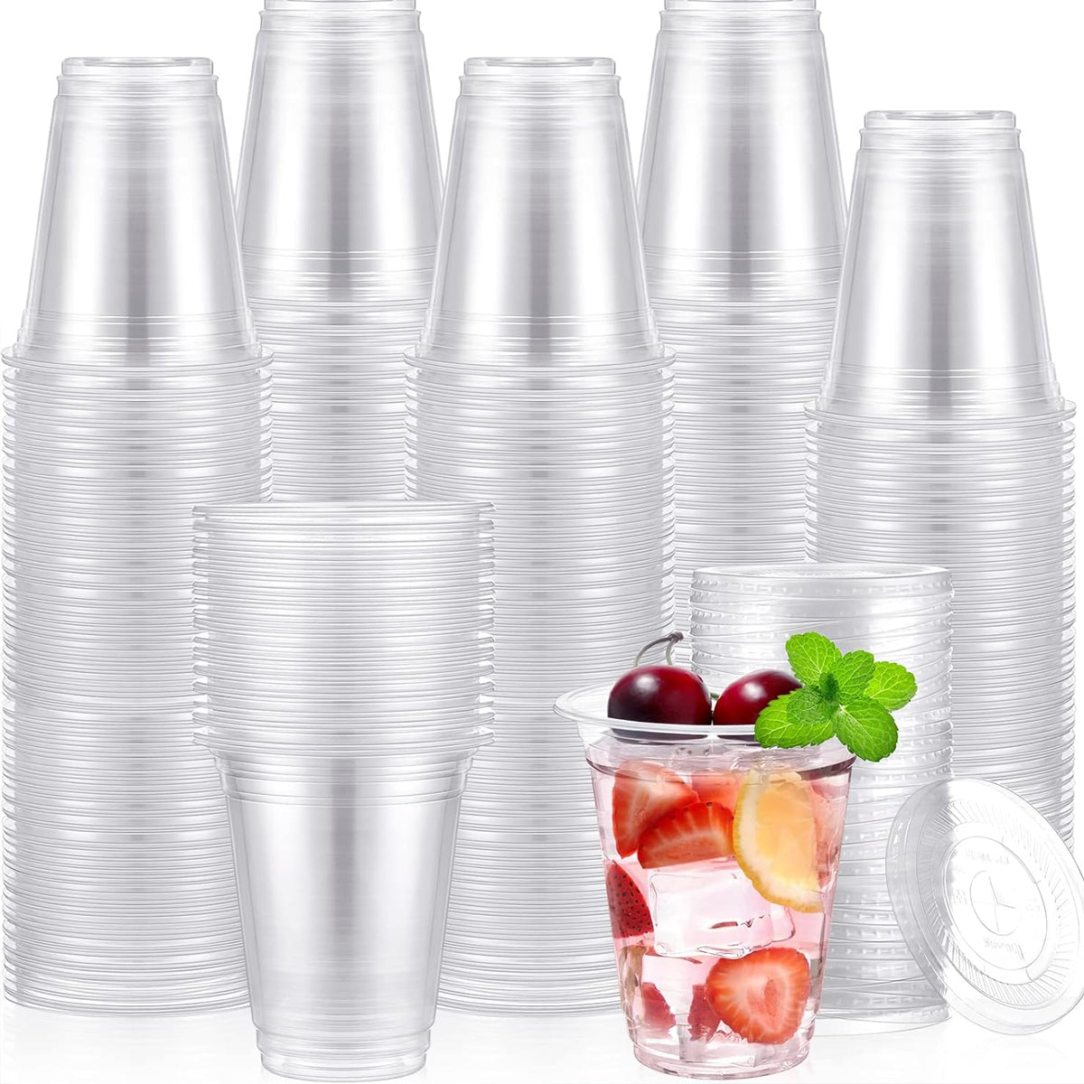 Disposable Plastic Cold Drink Cup with Lids Straws for Takeaway Beverage Use