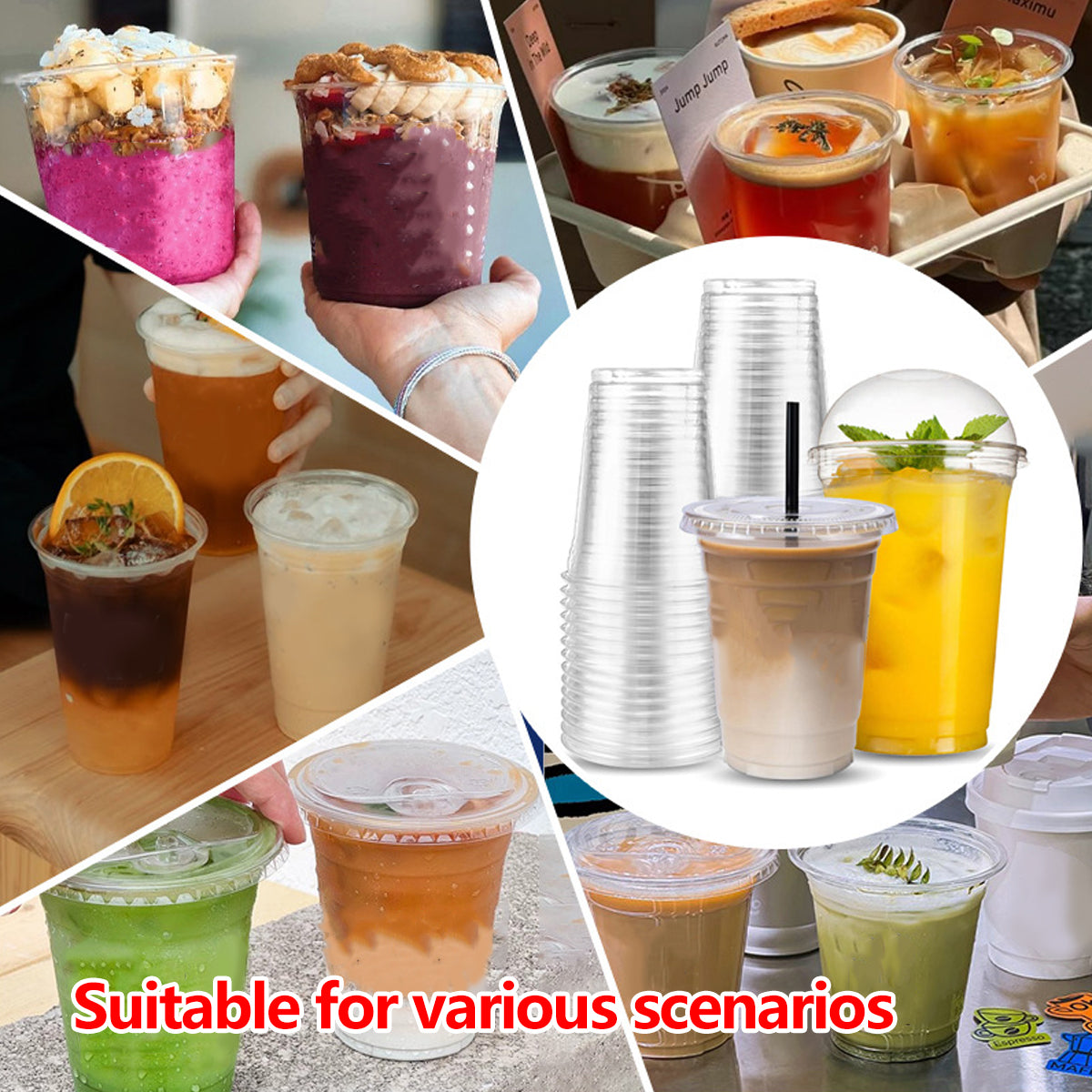 Disposable Plastic Cold Drink Cup with Lids Straws for Takeaway Beverage Use