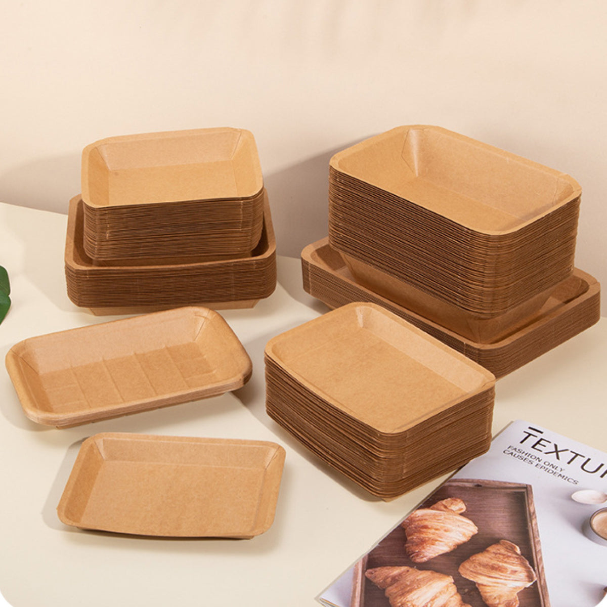 100PCS Kraft Paper Plates Food Grade Water Oil Resistant Lunch Boxes