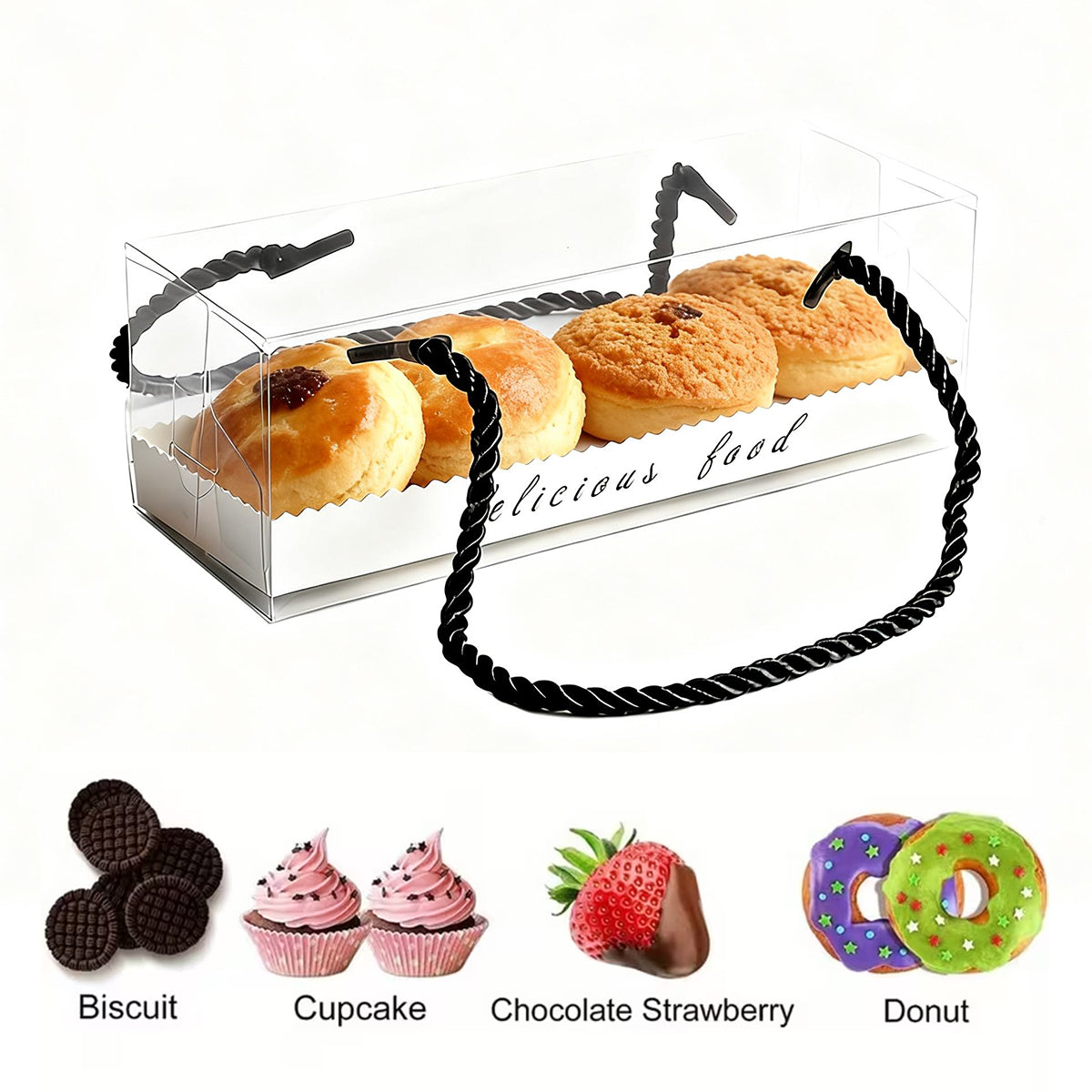 20PCS Transparent Rectangle Blister Bakery Boxes with Handle