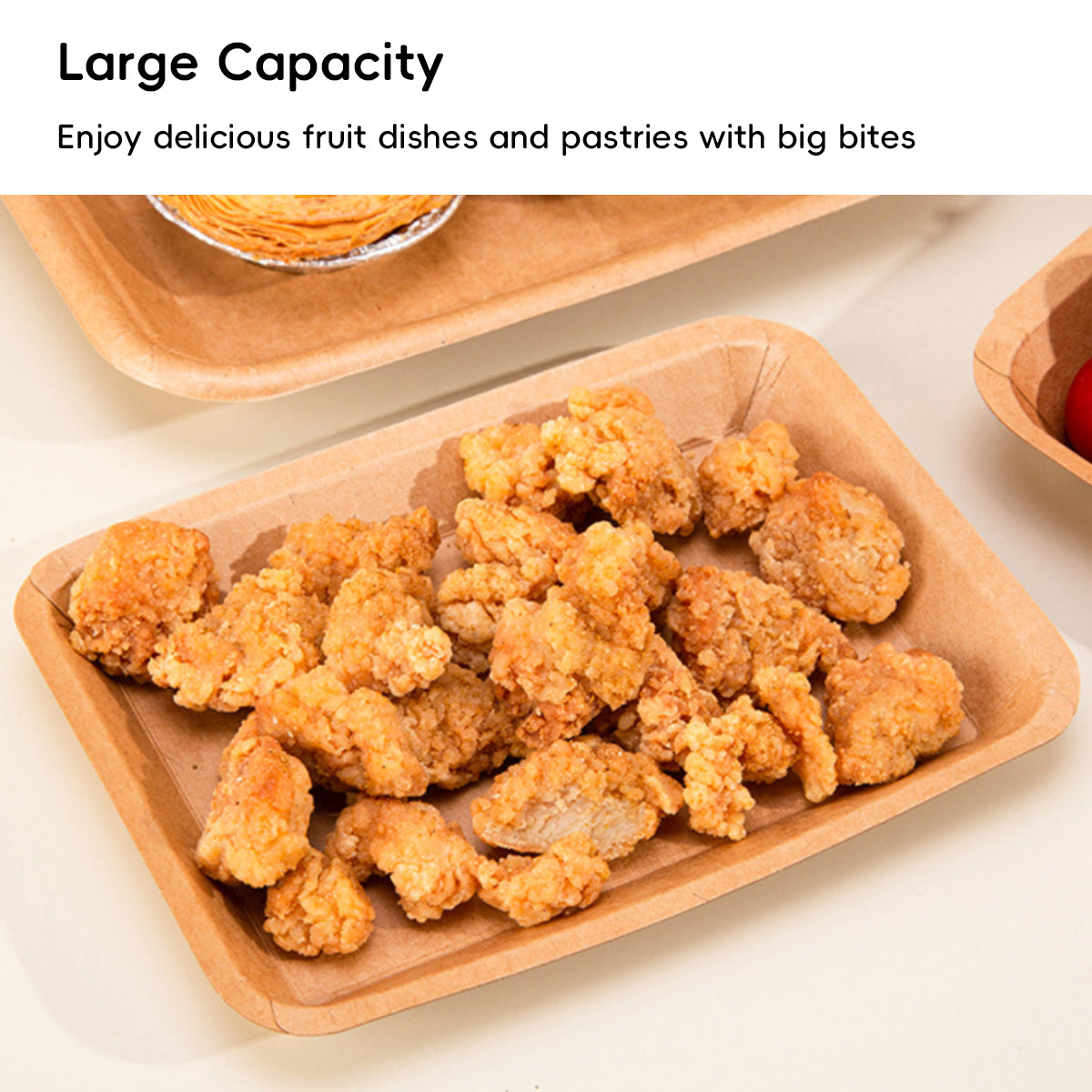 100PCS Kraft Paper Plates Food Grade Water Oil Resistant Lunch Boxes