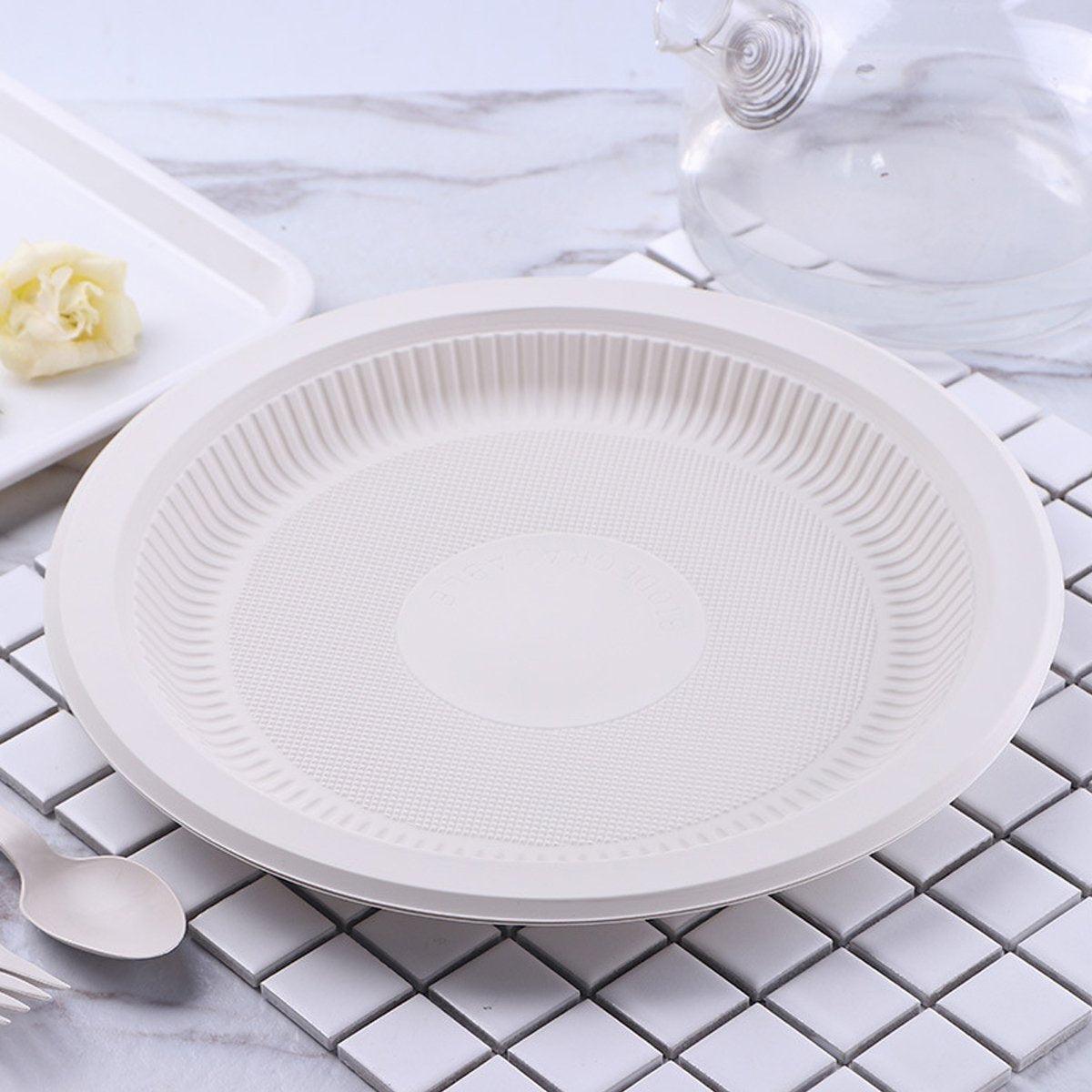 Disposable Plates 100PCS Corn Starch Degradable for Parties and Events