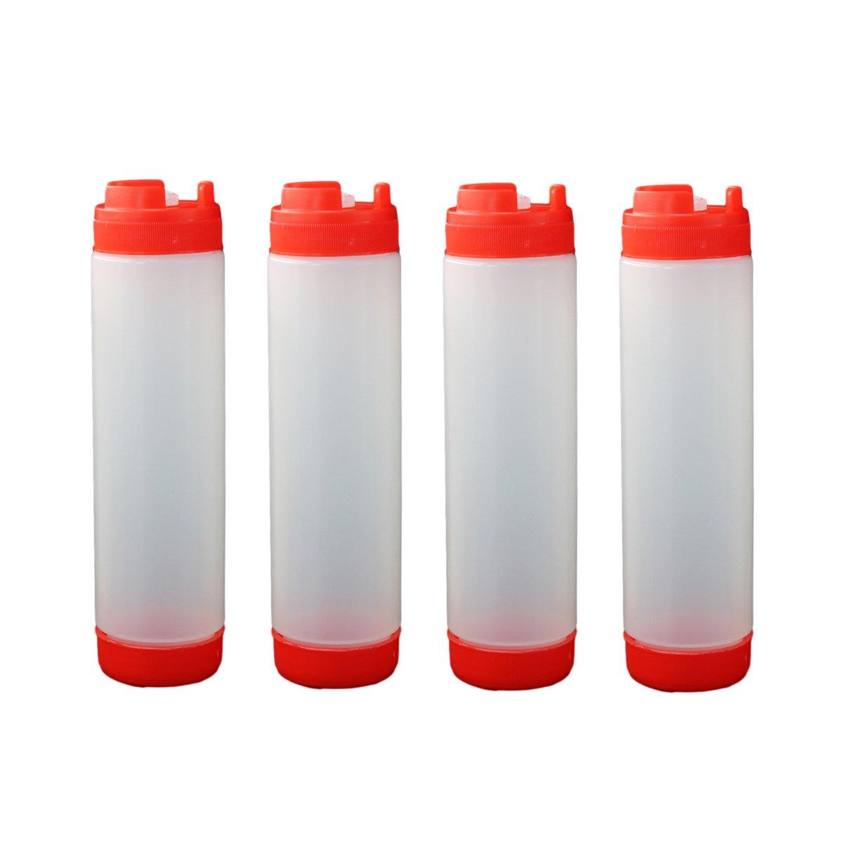 Double-Ended Sauce Dispenser Bottles 4PCS 3Colours 16Oz PE/PP Large Capacity - Discount Packaging Warehouse