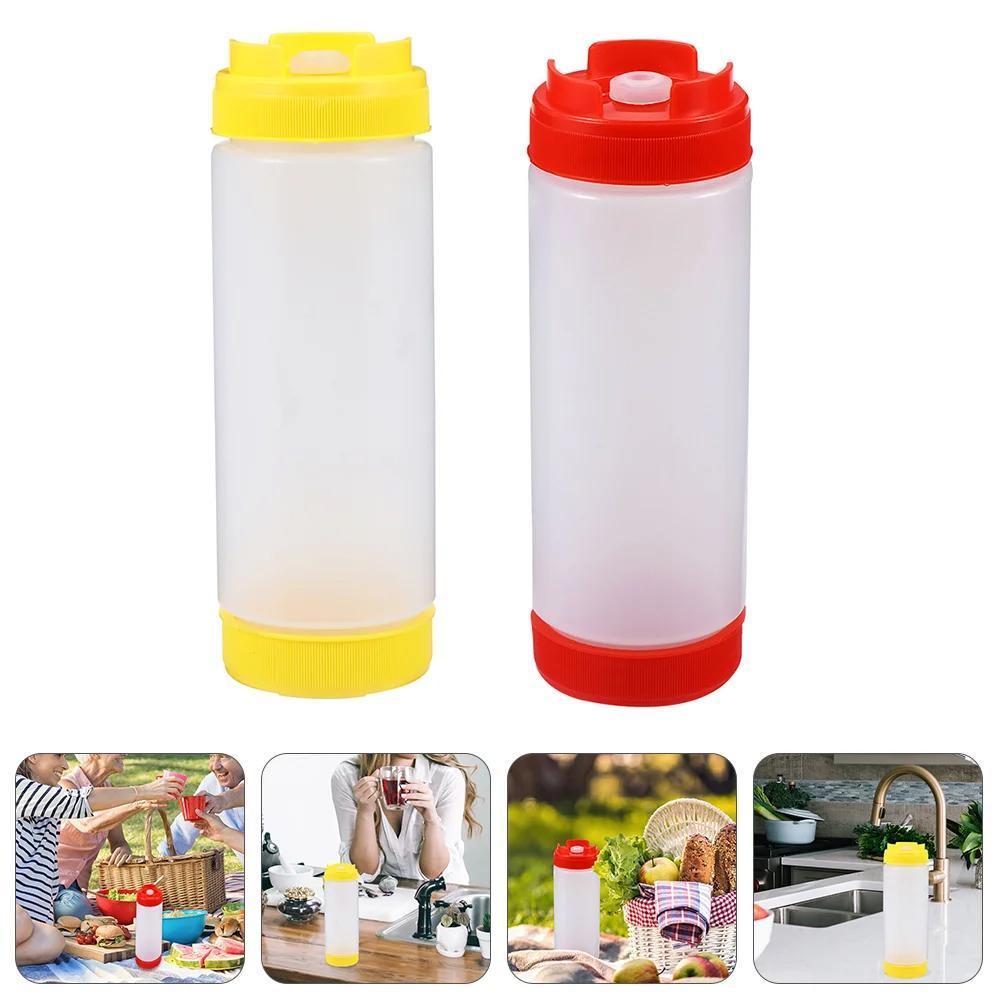 Double-Ended Sauce Dispenser Bottles 4PCS 3Colours 16Oz PE/PP Large Capacity - Discount Packaging Warehouse